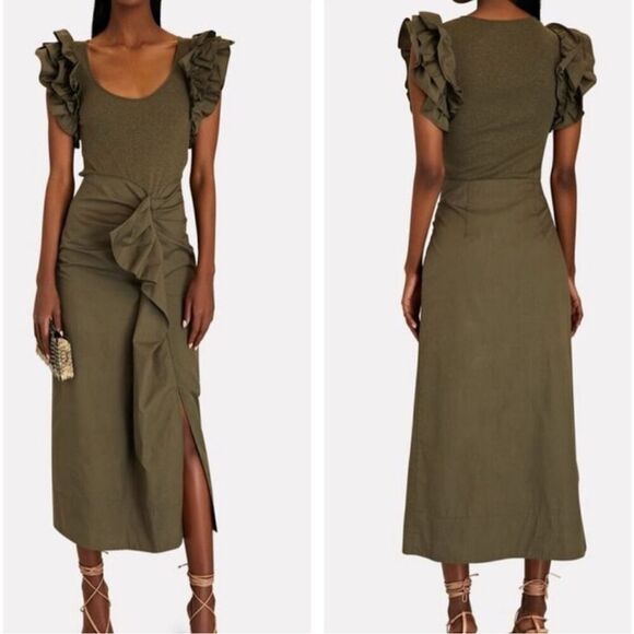 NWT Ulla Johnson Isabella Cotton Midi Dress in Military Melange Sz Small, $465 - Picture 2 of 11